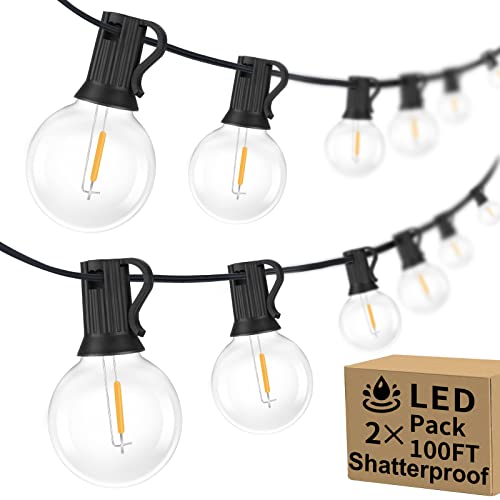 200ft(100*2) Outdoor G40 LED Globe String Lights Dimmable Waterproof Shatterproof Light Strings with 103 Bulbs Connectable Commercial Hanging Lights for Christmas Patio House Backyard Balcony Party - color: Black, size: 200FT-Warm White