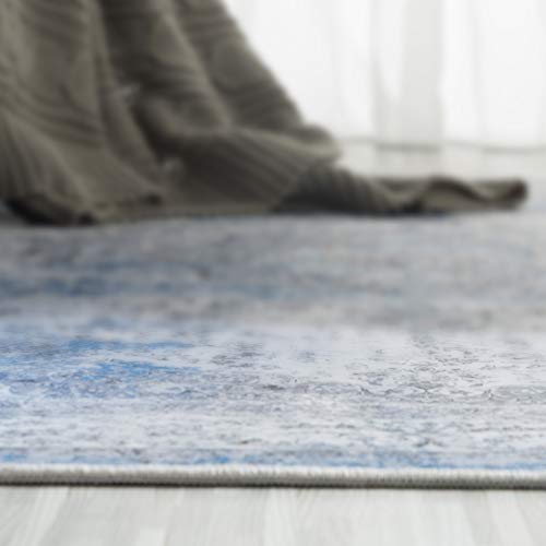 jinchan Runner Rug 2x5 Washable Hallway Rug Vintage Distressed Runner Indoor Thin Traditional Floral Mat Lightweight Non Slip Carpet for Kitchen Bathroom Laundry Room Bedroom Living Room Blue - color: Vintage Blue, size: 2' x 5' (Runner)