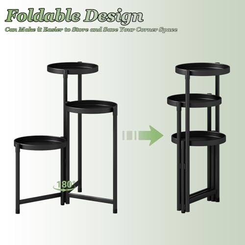 Plant Stand indoor outdoor-3 Tier black Tall Metal Flower Pot Holder 9in Wide Potted Display Rack - Heavy Duty Corner Plant Shelf for Patio Garden Balcony Living Bedroom Room