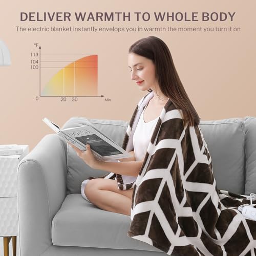 VENTIMI Electric Blanket Heated Throw, 50" x 60" Heated Blanket with 5 Heat Levels & 3 Hours Auto Off, Fast Heating Blanket with ETL & FCC Certification, Coffee - color: Coffee, size: Throw