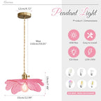 Pink Glass Pendant Lights Fixtures Flower Hanging Ceiling Light Girls Room Mid Century Pendant lamp Gold Chandelier for Kitchen Island Dining Room Foyer Cafe - color: Pink, Hardwired, size: Hardwired