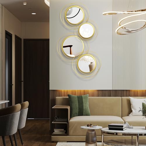 Hicarer 4 Pcs Decorative Wall Mirror Round Modern Circle Mounted Mirror Metal Wall Art Decor for Bedroom Living Room Entryway Dining Room Hallway(Gold) - color: Gold
