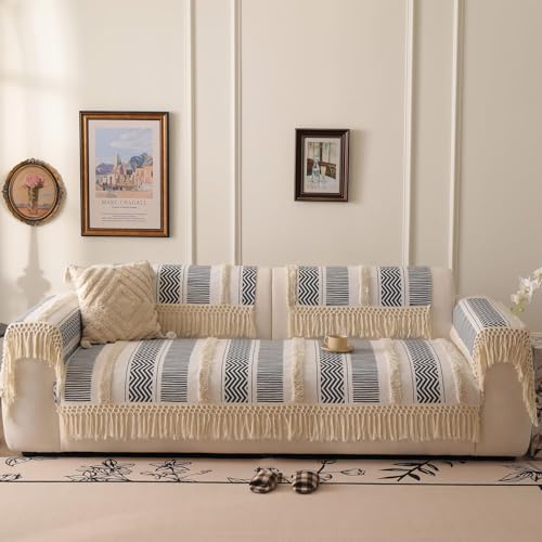 VClife Dog Boho Couch Cover, Washable Furniture Protector, 35.4 x 35.4 in | Tufted Tassel Sofa Cover, Non Slip Woven Geometric Sofa Slipcover, Multi-Size Universal Throw Cover For Couch, Pet Friendly - color: 02# Black Chevron, size: 35.4" x 35.4"