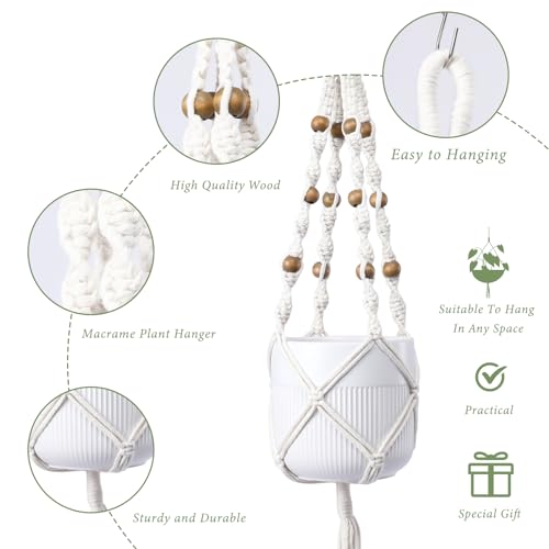 Hanging Planters for Indoor Plants 3 PCS Wall Plant Hangers Macrame Wall Hanging Outside Garden Decor - color: Beige 03