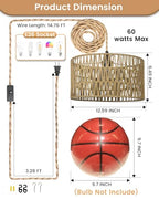 12.6 Inch Boho Hanging Light with Plug in Cord Rattan Hanging Lamp Hand Woven Rattan Wall Lightfor Bedroom, Living Room, Kitchen, Nursery, E26 Base, Indoor,Without Bulb - size: 12.60'' x 6.49''