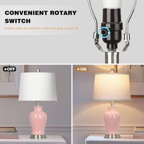 23" Ceramic Table Lamps Set of 2, Modern Ceramic Lamps for Living Room, Cute Bedside Lamps with Ginger Jar Design, Elegant Bedroom Lamps for Nightstand Dining Room Desk Side End Table Home Decor, Pink - color: Pink