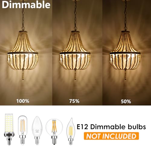 3-Light Mini Wood Beaded Bohemian Plug in Chandelier Dimmable and Timer Pendant Light Fixture with 16.4ft Swag Cord,Antique Metal Finish Natural Color Beads,Dining Room,Living Room,Foyer,Bedroom… - color: White distressed, size: Plug in-3 Light