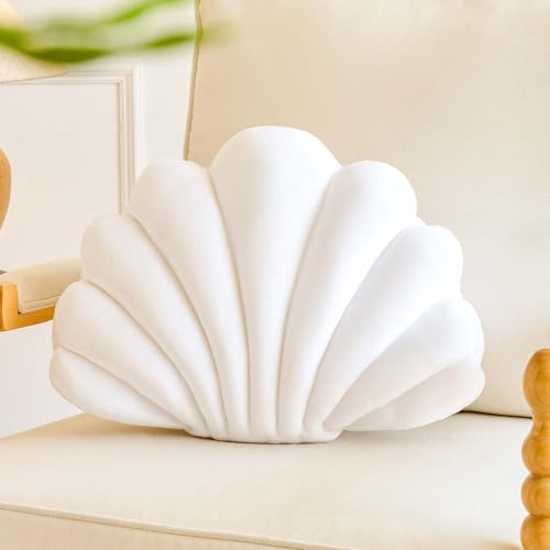 Lfsaaj White Seashell Throw Pillows, Shell Shaped Throw Pillows, 13 Inch Soft Velvet Home Decorative Pillow Plush Cushion for Bed Couch Living Sofa Room Decor Accent Throw Pillow - color: Velvet-white, size: Small-13Inch