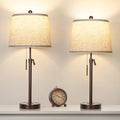 Table Lamps Set of 2, 22" to 30"Adjustable Height Bedside Lamps for Living Room 3 Color Temperatures Tall Nightstand Lamps Modern Brown Table Lamp for Bedroom Office End Table (Bulbs Included) - color: Brown+Beige Shade Set of 2