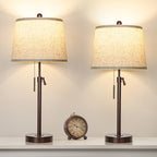 Table Lamps Set of 2, 22" to 30"Adjustable Height Bedside Lamps for Living Room 3 Color Temperatures Tall Nightstand Lamps Modern Brown Table Lamp for Bedroom Office End Table (Bulbs Included) - color: Brown+Beige Shade Set of 2
