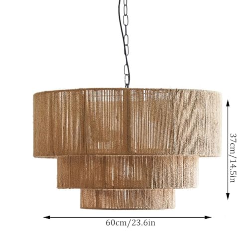 Bohemian Style Pendant Lamps Vintage Hemp Chandelier Creative Bedroom Main Light Restaurant Decoration Lighting Ceiling Lamp Fixture Antique Lantern for Kitchen Island Dining Table Bar - size: 60cm