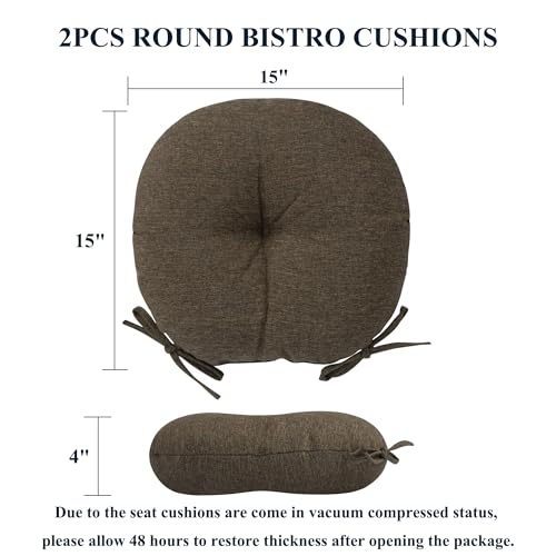 FUNHOME Bistro Chair Cushion with Ties 15"x15"x4", Water Repellent Outdoor Round Chair Cushions Set of 2, Patio Tufted Chair Pads for Home Garden-Brown - color: Brown