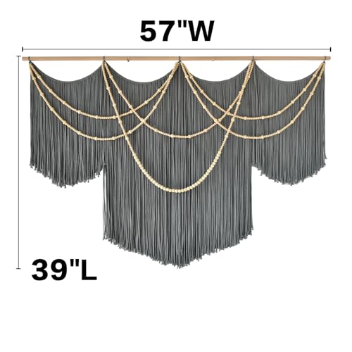 Flber Macrame Wall Hanging Boho Wall Art Beads Tassels Modern for Living Room Bedroom Large Geometric Wall Decor 57" W x 39" L - color: Gray1