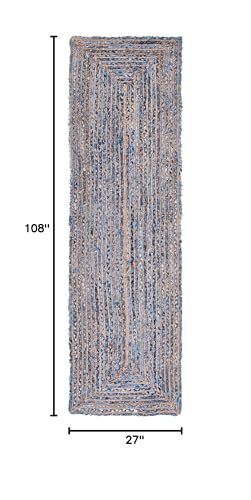 SAFAVIEH Cape Cod Collection Runner Rug - 2'3" x 9', Blue & Natural Brown, Handmade Jute & Cotton, Woven Braided Design (CAP202M) - color: Blue/Natural, size: 2'3" x 9' (Runner)