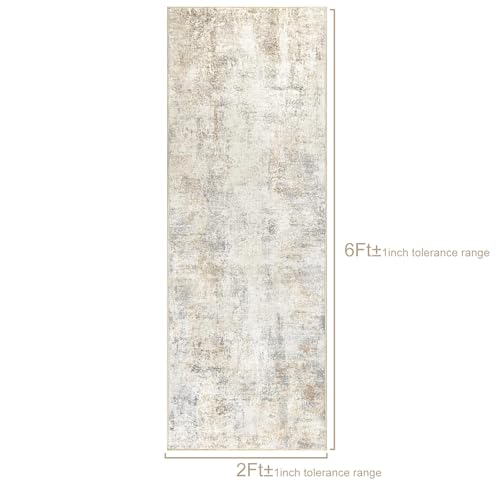 Capslpad 2x6 Beige Abstract Hallway Runner, Ultra Soft Fabric Washable Runner Rug, Non-Slip Rubber Backing, Stain Resistant Low Pile Runners for Hallways, Kitchen, Entryway, Bedroom, Laundry - color: Beige, size: 2' x 6' (Runner)