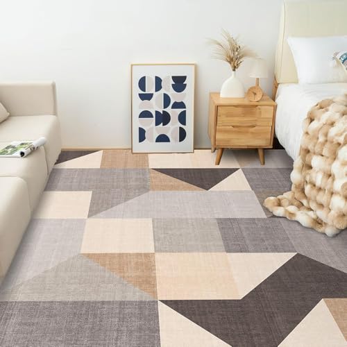 HOMFINE Washable Modern Area Rug - Geometric Style 5x7 Rugs for Living Room, Bedroom, Machine Washable Rug Soft Non Slip Non Shedding Area Rug - Grey Brown, 5'x7' - color: Grey/Brown, size: 5' x 6' (Rectangular)
