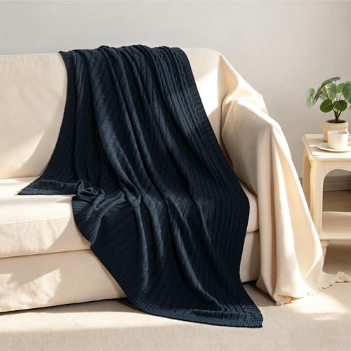 NTBAY 100% Pure Cotton Cable Knit Throw Blanket, Super Soft Warm 51x67 Knitted Throw Blanket for Couch, Sofa, Chair, Bed - Extra Cozy, Machine Washable, Comfortable Home Decor, Navy - color: Navy, size: Throw(51"x67")