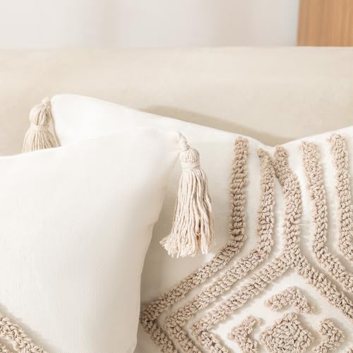 Boho Pillow Covers 18x18 Set of 2 Geometric & Striped Pillow Covers-Hand-Tufted Textured Pillowcases-Farmhouse Linen Decorative Throw Pillows for Sofa, Couch, Bed, Chair, Living Room, Square - color: Lozenge