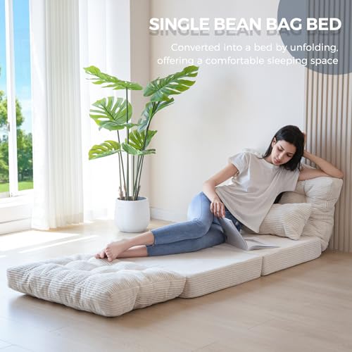 MAXYOYO Folding Sofa Bed, Tufted Bean Bag Bed with Pillows Floor Couch for Adults, Extra Thick and Long Floor Sofa, Single Couch Bed for Bedroom Living Room, Beige, 30x91 Inch - color: Beige, size: Tufted Single