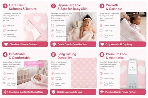 Living Textiles Pink Hearts Chenille Soft Baby Blanket Reversible Premium Cozy Fabric for Best Comfort - for Infant,Toddler,Newborn,Nursery,Girl,Throw,Crib,Stroller,Gift, Pink Hearts 40x30 - color: Pink Hearts