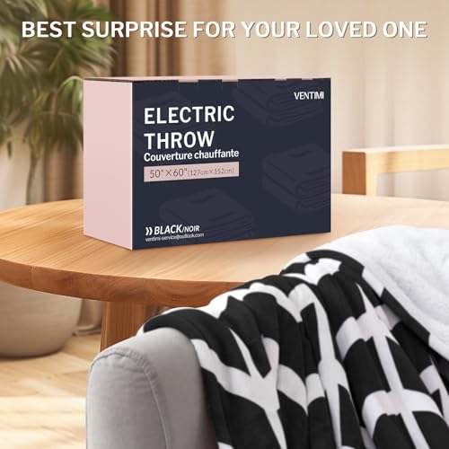 VENTIMI Electric Blanket Heated Throw, 50" x 60" Heated Blanket with 5 Heat Levels & 3 Hours Auto Off, Fast Heating Blankets with ETL & FCC Certification, Black - color: Black, size: Throw