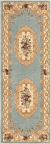 Unique Loom Versailles Collection Area Rug - Henry (2' x 6' 1" Runner Light Blue/Cream) - color: Light Blue/Cream, size: 2'2" x 6'1" (Runner)