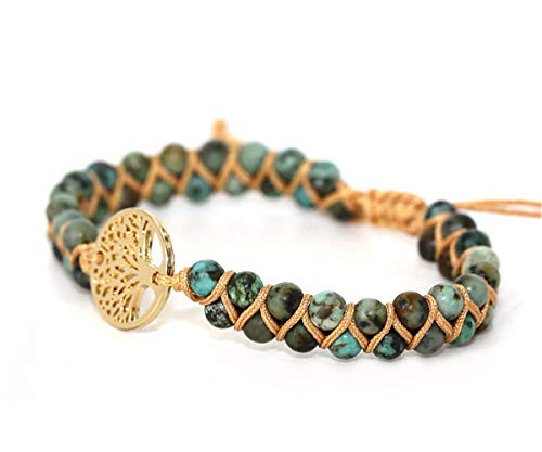 Women Boho Wrap Bracelet,Handmade Natural Stone Crystal Emperor Beads Heart Bracelet, Fashion Bohemian Jewelry Gift for Women - color: Green Turquoise
