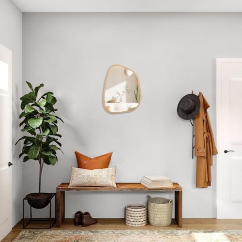 Asymmetrical Irregular Mirror Wall Mounted, Unique Vanity Mirror, Shaped Dressing Boho Mirror Decorative for Living Room, Bathroom, Bedroom, Entryway Wall Decor 14'' x 10'' - color: Natural, size: 14"L x 10"W
