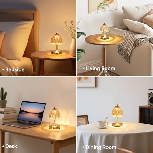 Shenmoyl Tulip Small Table Lamp, 5200mAh Cordless Touch Control Mini Table Lamp with 3 Color Temps & Stepless Dimming, Perfect for Small Spaces Like Dressers, Bedsides, Bookshelves (Amber Tulip) - color: Amber Small, size: 1 Pack