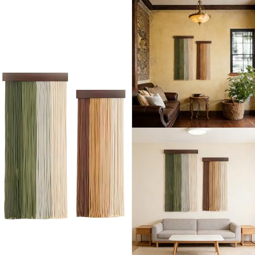 MENGLANSI 2Pieces Tassels Wall Tapestry Cotton and Wooden Hanging Decoration for Home Border Fabric Wall Art - color: black b