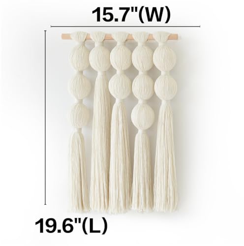 Jakalin Macrame Wall Hanging Boho Wall Decor with Cotton Ball Tassels Handmade Fiber Wall Art for Living Room Bedroom - color: Ivory