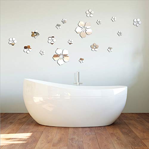 18pcs Acrylic Mirror Wall Sticker Decal for Home Living Room Bedroom Decor 3D Flower DIY Wall Decoration Silver - color: Silver Flower 18pcs