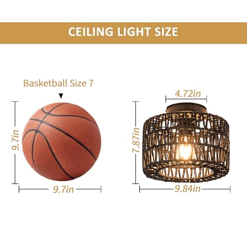 Rpzloila Rattan Ceiling Light, 1 Light Farmhouse Woven Flush Mount Ceiling Light, Boho Light Fixture for Bedroom Living Room Hallway Entryway, Black Finish - color: Black, size: 1-Light-Round