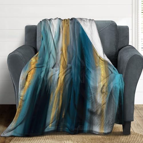 Fashion Gradient Blanket, Modern Abstract Art Gold Lake Blue Painting Strokes Pattern Soft Warm Cozy Plush Flannel Covers for Livingroom Bedroom Couch Chair Camping Travel Home Decor Tapestry 30x40in - color: Abstract-15, size: 30W" x 40L"
