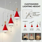 DEC LUCE DECOLUCE LIGHTING Modern Plug in Pendant Light Kitchen, Adjustable Hanging Lamps Plug into Wall Outlet for Dining Room, Bedroom, Living Room, Contemporary Wall Décor(Traffic Red) - size: funnel pendant light trafic red