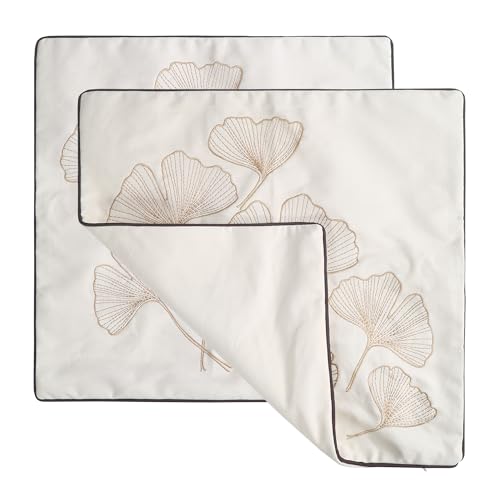 Embroidery Throw Pillow Covers 18x18 Fine Thread Golden Ginkgo Leaves Home Decor Floor Pillow Cover for Couch 100% Cotton Cushion Cover Embroidered Throw Pillow Case 45x45cm, 2 Pieces - color: Golden Ginkgo Leaves