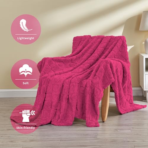 FY FIBER HOUSE Throw Blankets with Heart Checkered,Soft Warm Blankets for Lover Mom Father Gifts,Washable Lightweight Fuzzy Blanket for Couch Sofa Bed Office All Season(Hot Pink,90"x90") - color: Hot Pink, size: Queen(90"x90")