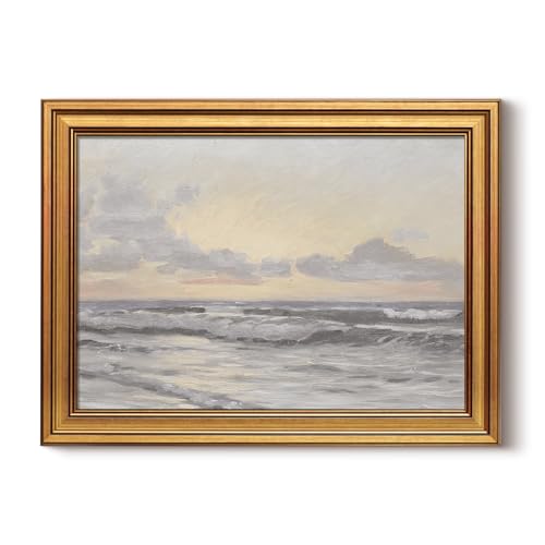 HUARCEY Gold Framed Vintage Wall Art for Living Room, Landscape Painting Prints Shelf Decor for Kitchen, Aesthetic Bedroom Wall Art, Christmas Gifts for Friends or Family (Sea or Sky - 12"x16") - color: Sea or Sky, size: 16"L x 12"W