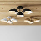 Nathan James Argo Semi Mount Flush Ceiling Light, 3-Lights Modern Retro Lighting with Black Rounded Shades for Hallway, Dining Room and Bedroom, Brass Gold/Black - color: Brass Gold/Black, size: 1