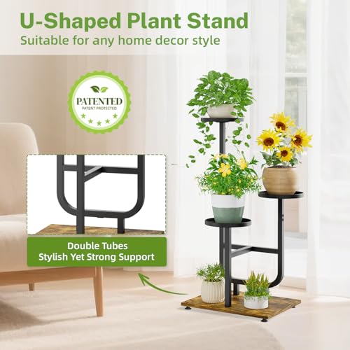 iDavosic.ly 3 Tier Plant Stand Indoor, Corner Tiered Multiple Flower Holder Shelf with Metal Trays, Orchid Display Wooden Rack for Patio Porch Living Room Balcony Outdoor, Modern Black & Rustic Brown - color: Modern Black, size: 3 Tiers