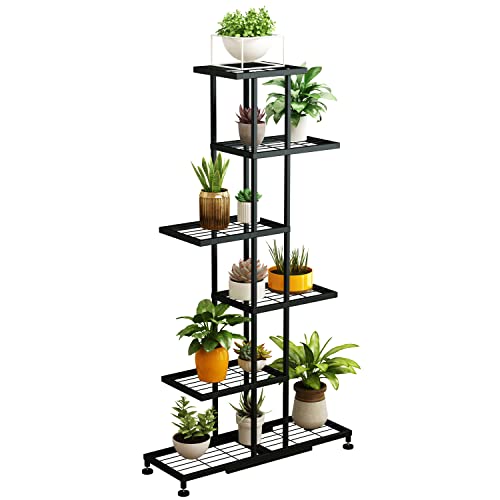 Metal Plant Stand, 6 Tier 12 Potted, Upgrade Multiple Plant Rack Shelf Organizer, Indoor Planter Display Shelving Unit for Patio Garden Corner Balcony Living Room - color: black-6 tiers