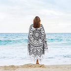 Large Microfiber Boho Mandala Beach Towel Round Bohemian Beach Blanket Hippie Indian Throw Blanket Beach Tapestry Sand Free Quick Dry Picnic Meditation Mat Wall Decor Circle Tablecloth,59'',Black - color: Black Mandala