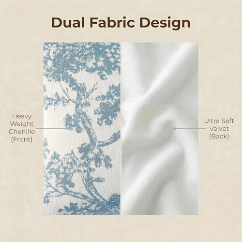 Mantle & Mason Floral 18x18 Throw Pillow Covers Set of 2, French Vintage Woven Jacquard Decorative Accent Pillow Cases for Couch, 430GSM Thick Chenille & Luxury Velvet, Blue - color: Tree Pattern Blue, size: 18" x 18" (Pack of 2)
