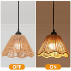 Boho Battery Operated Pendant Lights,Rechargeable Pendant Light with Remote,Rattan Pendant Light Fixtures for Kitchen Island,Boho Hanging Lights for Dining Room Bedroom Hallway Entryway(2 Pack) - size: 9.05 in