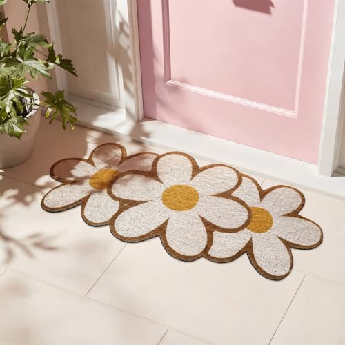 Tinideya Daisy Welcome Doormat Outdoor Cute Yellow Flower Coir Door Mat Outdoor Indoor Entrance Door Mat Non Slip Rubber Backing for Front Porch Entryway Decor(Yellow, 27.56") - color: Yellow, size: 4" x 1'5", style: Summer Daisy