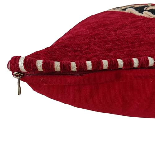 Set of 2 Vintage Floral Throw Pillow Covers, 18x18 Inch Red Chenille Embroidered Victorian Decorative Pillow Shams for Living Room Sofa Couch Bedroom - color: Red