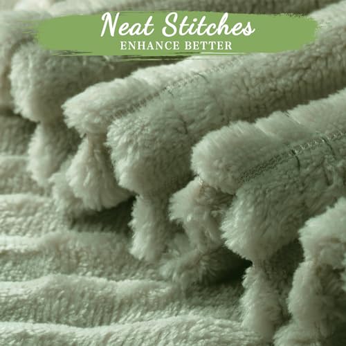 Buryeah 12 Pcs Flannel Throw Blanket Bulk 50 x 60 Inch Wedding Throw Blanket Soft Lightweight Winter Blankets with Striped Ribbed for Sofa Room Couch Donation Homeless Gifts (Sage Green) - color: Sage Green