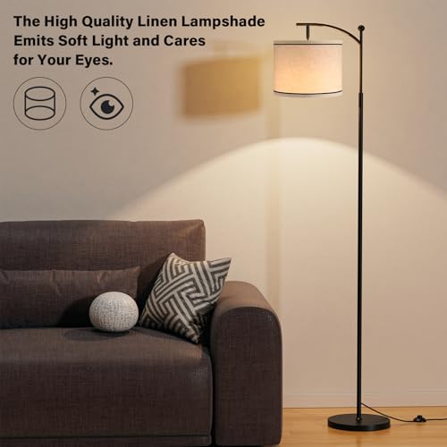 Ambimall 60" Floor Lamp for Living Room with 3 Color Temperatures, Beige Lampshade with Black Stripes, Tall Lamp for Bedroom Office, 9W Bulb Included - color: Black Stripes & Black