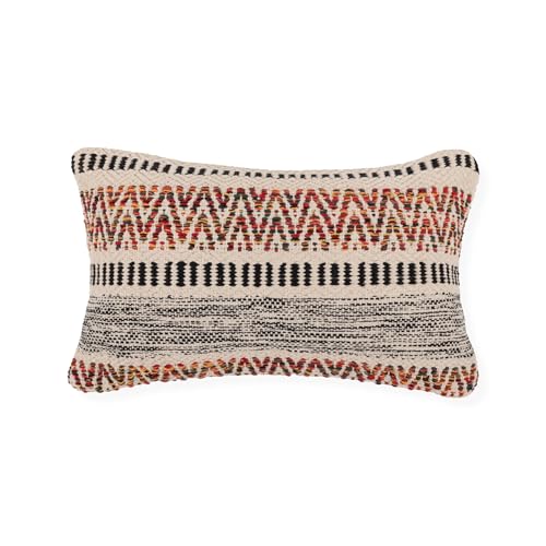 · REDEARTH · Boho Textured Throw Pillow Cushion Covers - Lumbar Woven Tufted Decorative Farmhouse Cases Set for Couch, Sofa, Bed, Chair, Dining, Covered Patio; 100% Cotton (12"x20", Multi) Pack of 2 - color: Multicolor, size: 12" x 20" (Pack of 2)