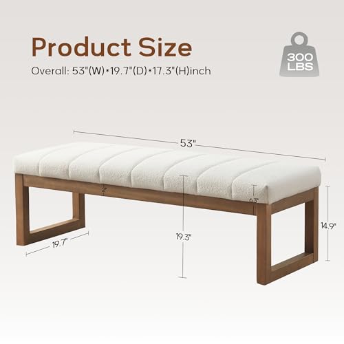 Zihanhome 52.7" Bedroom Bench for End of Bed, Modern Upholstered Teddy Fabric Entryway Bench & Dining Bench, Footrest Stool Bench with Solid Wood Frame for Bedroom, Living Room (Beige) - color: Beige